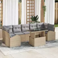 Sodo Sofų Rinkinys su pagalve 8 pcs Smėlio Poli ratanas
