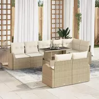 Lauko baldų komplektas Sodo Sofų Rinkinys su pagalve 9 pcs Smėlio Poli ratanas
