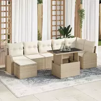 Lauko baldų komplektas Sodo Sofų Rinkinys su pagalve 8 pcs Smėlio Poli ratanas