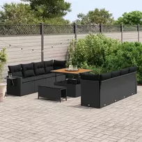 Lauko baldų komplektas Sodo Sofų Rinkinys 11 vnt. Juoda Poli ratanas