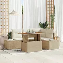 Lauko baldų komplektas Sodo Sofų Rinkinys su saugykla 5 pcs Smėlio Poli ratanas