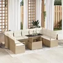 Sodo Sofų Rinkinys 10 vnt. Smėlio Poli ratanas