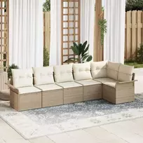 Lauko baldų komplektas Sodo Sofų Rinkinys su pagalve 6 pcs Smėlio Poli ratanas