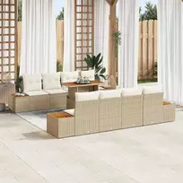 Lauko baldų komplektas Sodo Sofų Rinkinys su saugykla 9 pcs Smėlio Poli ratanas