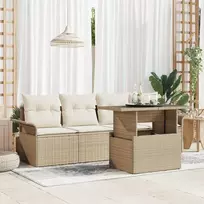 Lauko baldų komplektas Sodo Sofų Rinkinys su pagalve 5 pcs Smėlio Poli ratanas