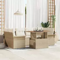 Lauko baldų komplektas Sodo Sofų Rinkinys su saugykla 7 pcs Smėlio Poli ratanas