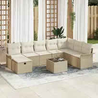 Lauko baldų komplektas Sodo Sofų Rinkinys su pagalve 9 pcs Smėlio Poli ratanas