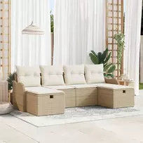 Lauko baldų komplektas Sodo Sofų Rinkinys su pagalve 6 pcs Smėlio Poli ratanas