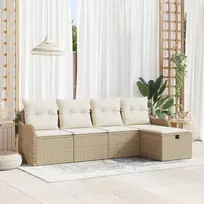 Lauko baldų komplektas Sodo Sofų Rinkinys su pagalve 5 pcs Smėlio Poli ratanas