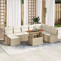 Lauko baldų komplektas Sodo Sofų Rinkinys su saugykla 9 pcs Smėlio Poli ratanas