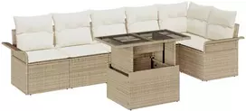 Lauko baldų komplektas Sodo Sofų Rinkinys su pagalve 7 pcs Smėlio Poli ratanas