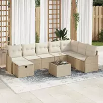 Lauko baldų komplektas Sodo Sofų Rinkinys su pagalve 9 pcs Smėlio Poli ratanas