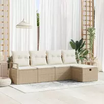 Lauko baldų komplektas Sodo Sofų Rinkinys su pagalve 5 pcs Smėlio Poli ratanas
