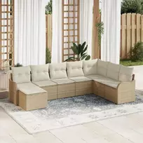 Lauko baldų komplektas Sodo Sofų Rinkinys 8 pcs Smėlio ir balta Poli ratanas