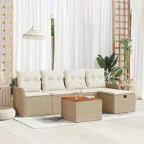 Lauko baldų komplektas Sodo Sofų Rinkinys su pagalve 6 pcs Smėlio Poli ratanas