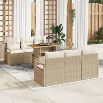 Lauko baldų komplektas Sodo Sofų Rinkinys su saugykla 7 pcs Smėlio Poli ratanas