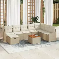 Lauko baldų komplektas Sodo Sofų Rinkinys su pagalve 9 pcs Smėlio Poli ratanas