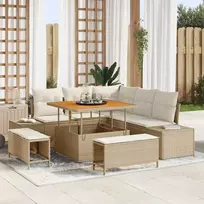 Lauko baldų komplektas Sodo Sofų Rinkinys su pagalve 8 pcs Smėlio Poli ratanas