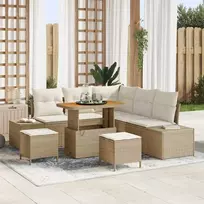 Lauko baldų komplektas Sodo Sofų Rinkinys su pagalve 8 pcs Smėlio Poli ratanas