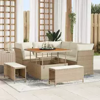 Sodo Sofų Rinkinys su pagalve 8 pcs smėlio ir kreminės spalvos