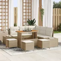 Lauko baldų komplektas Sodo Sofų Rinkinys su pagalve 9 pcs Smėlio Poli ratanas