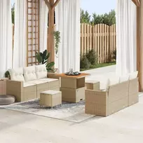 Sodo Sofų Rinkinys su pagalve 9 pcs smėlio ir kreminės spalvos