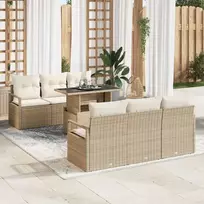 Lauko baldų komplektas Sodo Sofų Rinkinys su pagalve 7 pcs Smėlio Poli ratanas