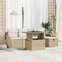 Lauko baldų komplektas Sodo Sofų Rinkinys su pagalve 6 pcs Smėlio Poli ratanas