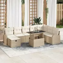 Lauko baldų komplektas Sodo Sofų Rinkinys su pagalve 9 pcs Smėlio Poli ratanas