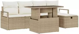 Lauko baldų komplektas Sodo Sofų Rinkinys su pagalve 6 pcs Smėlio Poli ratanas
