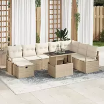 Lauko baldų komplektas Sodo Sofų Rinkinys su pagalve 9 pcs Smėlio Poli ratanas