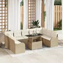 Sodo Sofų Rinkinys su pagalve 10 pcs Smėlio Poli ratanas