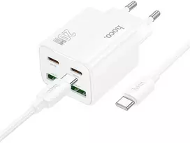 Telefono įkroviklis Hoco 2 x USB C + 2 x USB A QC3.0 PD 3A 20W + laidas USB C į USB C N55 baltas