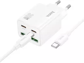Telefono įkroviklis Hoco 2 x USB C + 2 x USB A QC3.0 PD 3A 30W + laidas USB C į USB C N56 baltas