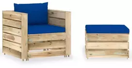 Lauko baldų komplektas Sodo komplektas su pagalvėlėmis, 2 dalių, impregnuota mediena