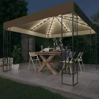 Pavėsinė su lempučių girliandomis LED, taupe, 3x3m