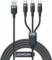 Joyroom Multi-Use Series S-A18 3in1 USB-A – Lightning / USB-C / micro USB kabelis 0.3m – juodos spalvos