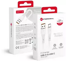 USB A į USB C laidas Forcell F-Energy QC4.0 3A 66W silikoninis 1 m C342 baltas