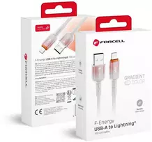 USB A tipo laidas su „Lightning“ jungtimi Forcell F-Energy 2,4A 12W gradientinis 1 m C353 baltas