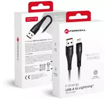 USB A tipo laidas su „Lightning“ jungtimi Forcell F-Energy 2,4A 12W silikoninis, 1 m, C343, juodas