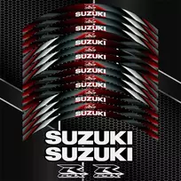 SUZUKI GSX-R motociklo ratlankių lipdukų rinkinys Pilnas rinkinys 2 ratams – iš viso 20 lipdukų.