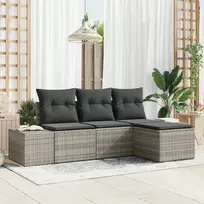 Lauko baldų komplektas Sodo Sofų Rinkinys su pagalve 4 pcs Šviesiai pilka poliratanas