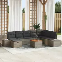 Lauko baldų komplektas Sodo Sofų Rinkinys su pagalve 9 pcs Pilka Poli ratanas