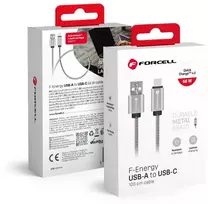 USB A į USB C laidas Forcell F-Energy QC4.0 3A 66W metalinis 1 m C234 sidabrinis