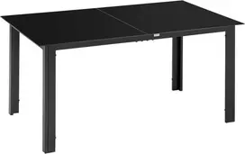 Outsunny sodo stalas, lauko valgomojo stalas 6 asmenims, terasos stalas su stikliniu stalviršiu, aliuminio vakarėlių stalas, balkono stalas, juodas, 150 x 90 x 74 cm