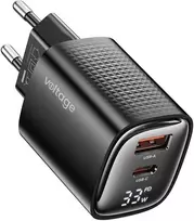Įkroviklis jungiama į tinklą Voltage GaN Charger Mini 33W PD 3.0 QC 3.0 USB-A USB-C Digital Ekranas juoda