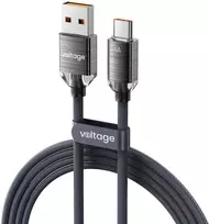 VOLTAGE USB-A / USB-C laidas, įtampa „PureCrystal“, 66 W, 200 cm, juodas
