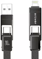 Blitzwolf BW-HDC7 4-in-1 USB+C+Lightning kabelis 240W 1.2m juodos spalvos