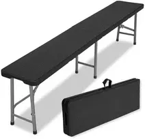 Sulankstomas sodo suolas iš rotango, 180 cm, juodas, lauko suolas, pikniko suolas, sulankstoma kėdė