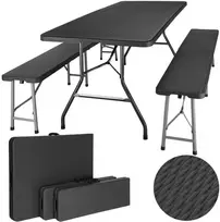 Lauko baldų komplektas Pinti lauko baldai, 180 cm stalas, 2 suolai, juodi, valgomojo komplektas, sodo baldų komplektas, terasos baldai